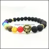 Brins de perles à la main Colorf Rouge Agate Améthyste Volcan Tête de Lion Naturel Pierre Noire Mat Yoga Bouddha Perle Bracelets Carshop2006 Dhw7E