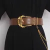 2021 Luxury Cowhide Belt with Metal Chain Solid Genuine Leather Waist Belt Jean Pant Strap Fashion Punk Cow Women