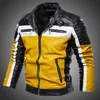 Cuir pour hommes Faux cuir hommes jaune PU veste en cuir Patchwork Biker vestes décontracté manteau à glissière mâle moto veste Slim Fit fourrure doublé vêtements d'extérieur manteau 220913