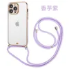 Crossbody Clear Electropated Golden Case för iPhone 14 13 12 11 Pro Max X XR XS Max Transparent Soft Back Plating Cover 70st