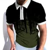 Men's Polos Men's Shirts Summer Short-sleeved Zipper Lapel Collar Black White Ink-splattered T-shirt Top Men Clothing Camisas De