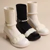 Boots Fashion Women Short Pearl Slipon Platform Mid Galf Ladies Mary Jane Shoes Female Autumn Disual Woman 220913
