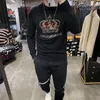Mens Sweater Pullovers Male O-neck Woolly Tops Crown Hot Rhinestone Black Autumn Winter New Male Knitting Clothing S-3xl