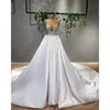 Vestidos de fiesta blancos Encaje Sin mangas Correas espaguetis Cuello en V Perlas Apliques de cuentas Lentejuelas Satén Vestidos de noche Hasta el suelo Vestidos de fiesta Tallas grandes por encargo