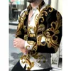 Men's Casual Shirts Fashion Luxury Social Men Turn-down Collar Buttoned Shirt Flower Print Long Sleeve Tops Mens Clothes Prom Cardigan