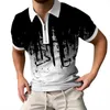 Men's Polos Men's Shirts Summer Short-sleeved Zipper Lapel Collar Black White Ink-splattered T-shirt Top Men Clothing Camisas De