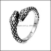 Pierścionki zespołowe Vintage Mężczyźni Kobiety Otwarcie Resizable Double Head Snake Rings 925 Sier Punk Hip Hop Biżuteria Rap Rock Cture Animals Yydhhome Dhlck