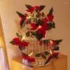 Juldekorationer 2m 10Led Artificial Poinsettia Flowers Garland String Lights Xmas Tree Ornaments Home Decor