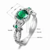 Anelli a grappolo Argento per le donne Anello con smeraldo reale in argento sterling 925 con diamanti Fiori squisiti Boho Incisione Gioielleria raffinata