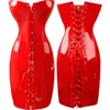 Casual Dresses S -XXL Svart/Red Long Leather Corset Sexig gotisk klänning PVC Boned Bustier Top Lace Clubwear Corselet -e