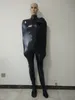 Mens Catsuit Costumes Sexig svart glänsande metallisk spandenx zentai kostym vuxen cosplay delad ben mummy fancy klänning med inner arm ärm kan ta bort mask