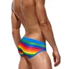 Men's Swimwear Fashion Rainbow Stripes Swimwear Man Swimming Short Sexy Pouch Pad Swimsuit Men Swim Wear Beach Surfing Swimsuit Sports Short J220913