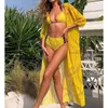 Vrouwen Badmode Driedelige Bikini Set Cover Up Vrouwen 2022 Luxe Badpak Uitsnede Vrouwelijke Biquini Strand Badpak met Kimono