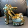Boots Femmes épaisses talons hauts Chaussures plate-forme Sandales pour la stratone Metallic Gold Leather Femme Peep Toe Wedding 2209011442112