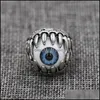 Anelli a fascia Vintage Dragon Claw Evil Eye Skl Anello che imita l'acciaio inossidabile Biker Devil Eyeball Halloween Party Props Uomo Jewel Sport1 Dhere