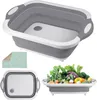 Storage Baskets Folding Cutting Board Multifunctional Collapsible Sink Drain Basket Washable Vegetables Strainer Kitchen Storage Organizer 220912