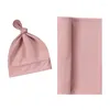Blankets H37A Born Baby Cotton Swaddle Wrap Towel With Headband Hat 2pcs/set For Girls Boys Pography Props Gift