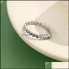 Med sidostenar 100% 925 Sterling Sier Ring med sidogenor Kvinnor Simple S925 Graverad regnbåge Color Cubic Zirconia Rings Yydhhome Dhys0