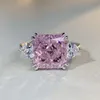 S925 Sterling Silber Ringe Damen 5 Karat Zirkon Quadratisch Rosa High Carbon Diamant Ring