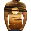 T-shirt à manches courtes pour hommes, décontracté, noir pur, ligne Simple, imprimé en 3D, discret, polyvalent, pull fin, été