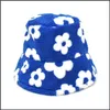 Wide Brim Hats Wide Brim Hats Lamb Wool Winter Fall Plush Hat For Women Flower Warm Fisherman Female Fluffy Bucket Casual Drop Delive Dh7Tv