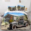 Retro Old Cars-Serie 3D-Bettwäsche-Sets Polyester-Bettbezug-Set für Erwachsene und Kinder mit Wildtier-Print im europäischen und amerikanischen Stil, superweicher Bettbezug mit Kissenbezug