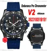 Endurance Pro 44 Miyota Quartz Chronographe Montre Homme V2 X82310D51B1S1 PVD Acier Tout Noir Grand Chiffre Marqueurs Bracelet en Caoutchouc Bleu Montres Chronomètre Swisstime F01E5