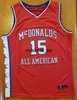 McDonalds Almerican Basketball Jersey Red 15 Vince Carter Retro Jersey zszyty niestandardowy rozmiar S5XL