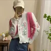Tricots pour femmes broderie Crochet vague motif tricoté Cardigan femme fleur court pull manteau femmes automne vêtements de sortie d'hiver 2022 W335