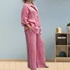 Pantalones de dos piezas para mujer, 2 unids/set, cintura elástica elegante, blusa elástica, pantalones, traje de señora, conjunto informal con bolsillo