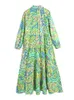 Casual jurken Foridol Paisley Print Shirt Elegant Autumn Winter Green Floral Boho Vrouw Maxi Lange Mouw 220913