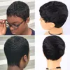 Короткие бразильские человеческие волосы Pixie Pixie Cut парик черный волнистый парики, наложенные для женщин 6 дюймов