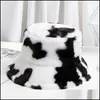 Wide Brim Hats Wide Brim Hats Women Winter Bucket Hat Faux Fur Soft Warm Fisherman Cap Mticolor Rainbow Cow Outdoor Cloche Drop Deliv Dhqgw