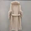 Pelliccia da donna 2022 Cappotto da donna di lusso invernale in vera lana double face Colletto e polsini genuini Cappotto pied de poule