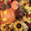 Halloween Dekoration Herbst Kürbiskranz für Haustür mit Kürbissen Künstlicher Ahorn Sonnenblumen Herbsternte Urlaub Dekor 1983 E3