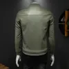 Men's Leather Faux Autumn and winter men's baseball collar slim short handsome motorcycle leather jacket / boutique green PU coat 220913