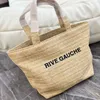 Sacs fourre-tout en paille pour femme Pochette Laday RIVE GAUCHE Sac de plage à bandoulière Pochette Fourre-tout Sac à main Tissage Lettres Grande capacité Été Voyage Sac à main Portefeuilles Cartable