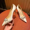 Chaussures de mariage d'￩t￩ STILETTO Satin High Heels Righestone Bow Point Toe Shoes for Women