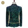 Men's Suits Blazers Shiny Green Sequins Bling Glitter Men Shawl Collar One Button Tuxedo Mens Wedding Party Stage Costumes 220912