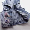 Dames down parkas mode denim vest dames lente herfst patch bloemen pailletten kralen mouwloze waastcoat student top Jean short jackets KW450 220913