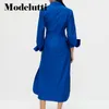 Casual jurken Modelutti Spring Lange Mouw Zij knoopontwerp Poplin vrouwen Solid kleur Elegant eenvoudig vrouwelijk gewaad 220913