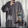 Mens Hoodies Sweatshirts M8XL Saman Şapkası Luffy ve Ace Baskı Uzun Kollu Moda Yuvarlak Boyun Gevşek Artı Boyutu Düz Renkli Sweaters Çift Wear 220912