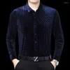 Men's Casual Shirts Men's Velvet Mens Silk Long Sleeve Winter Men Quality Flannel Formal Herren Hemden Slim Fit Business Office Dress