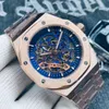 Orologi a carica automatica da uomo meccanici automatici 42mm scheletro cavo quadrante blu orologi da polso da lavoro in acciaio inossidabile 316l