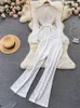 سراويل من قطعتين للسيدات Singreiny Lace Set Set Women Summer Long Sleeves Button Blouse مرنة الخصر