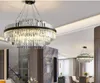 Foyer Round Black Metal Led Chandelier Luxury Modern Crystals Pendant Lighting Lustre Lamp Deco Indoor Lighting