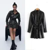 Women's Leather Women Long Faux High Waist Women's European And American Casual Simple Mid-dress Coat Jackets 2022 &