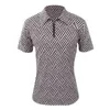 Men's Polos Fashion Herringbone Print Men Short Sleeve Shirts Casual Turn-down Collar Zipper Tops 2022 Summer Harajuku Men's