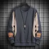 Men s hoodies tröjor korea mode klassiska svart khaki lapptäcke tröja för vårens hösten casual hip hop streetwear kläder 220913