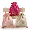 Present Wrap 10st Flower Chinese Style Silk Brocade Lucky Bag Liten Drawstring Smycken Förpackningsarmband Lavendelpåse